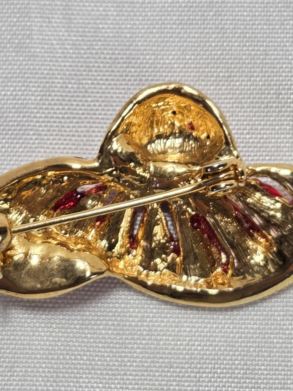 Vintage Red Hat Society Brooch Pin Red Glitter Enamel Red & Black Rhinestones